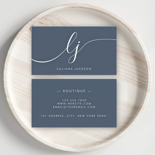 ミニマリストラグジュアリーブティックネイビーブルーアイボリー エレガント 名刺