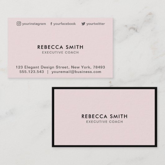 ミニマリストラグジュアリーブティックブラック/パステルピンク 名刺 (正面/裏面)