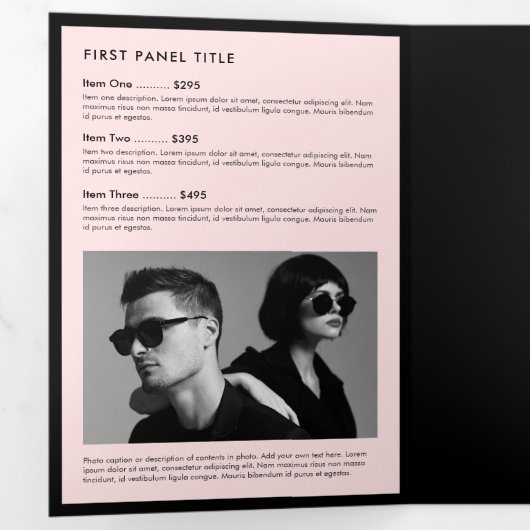 ミニマリストラグジュアリーブティックブラック/ピンクパンフレット 三つ折りカード (内部最初)