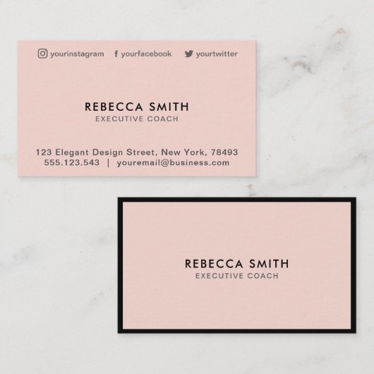 ミニマリストラグジュアリーブティックブラック/赤面ピンク 名刺 (正面/裏面)