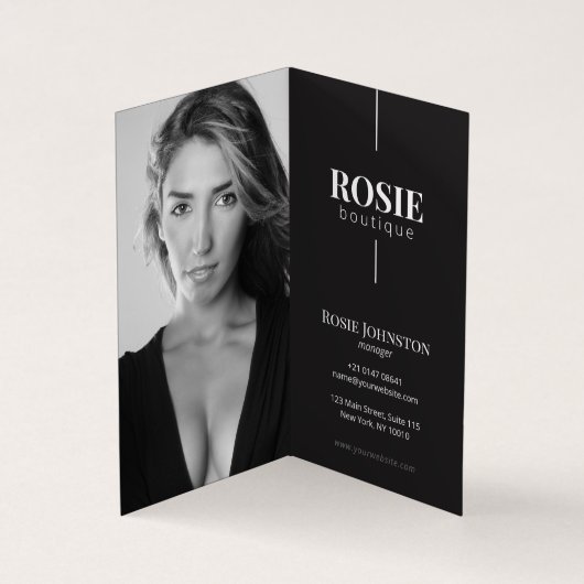 ミニマリストラグジュアリーブティックヘアサロン白黒 名刺 (内部)