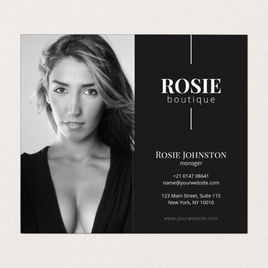 ミニマリストラグジュアリーブティックヘアサロン白黒 名刺 (内部フラット)