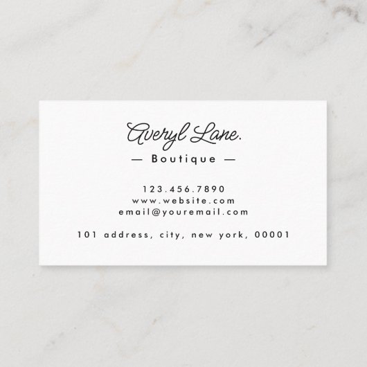 ミニマリストラグジュアリーブティックホワイトスクエレガントリプト 名刺 (裏面)