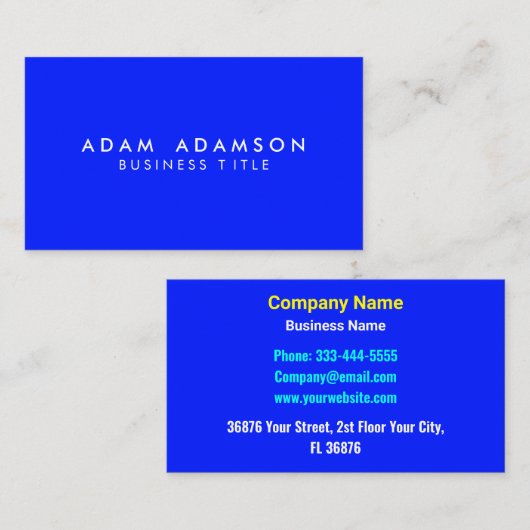 ミニマリストラグジュアリーブルーカラーエレガント- シンプル 名刺 (正面/裏面)