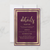 ミニマリストラグジュアリー ゴールド バーガンディ ウェディング 詳細 招待状 (正面)