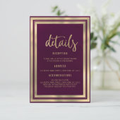 ミニマリストラグジュアリー ゴールド バーガンディ ウェディング 詳細 招待状 (スタンド正面)