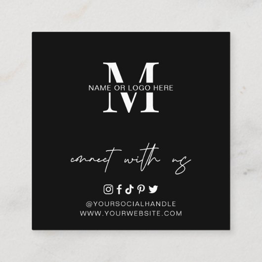 ミニマリストラブスナップ共有ラベルソーシャルメディア上 スクエア名刺 (裏面)