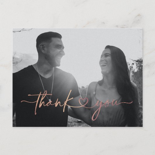 ミニマリストラブハート結婚の写真サンキューカード ポストカード (正面)
