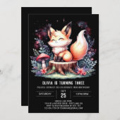 ミニマリストリトルキツネ誕生日デジタル 招待状 (正面/裏面)