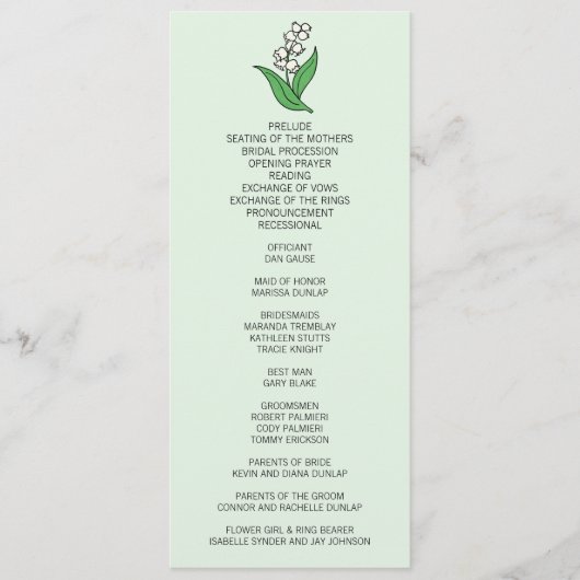 ミニマリストリリーオブザバレー結婚式 プログラム (正面)