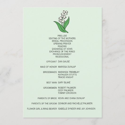 ミニマリストリリーオブザバレー結婚式 プログラム (正面)