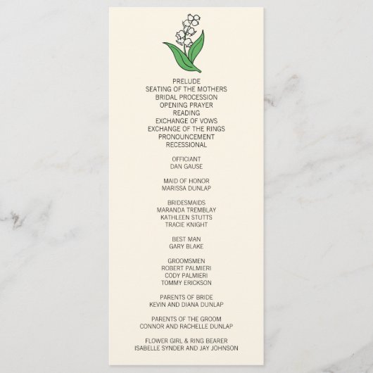 ミニマリストリリーオブザバレー結婚式 プログラム (正面)