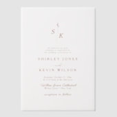 ミニマリストリーフモノグラムテラコッタモダン結婚ズ ベラム紙招待状 (正面)