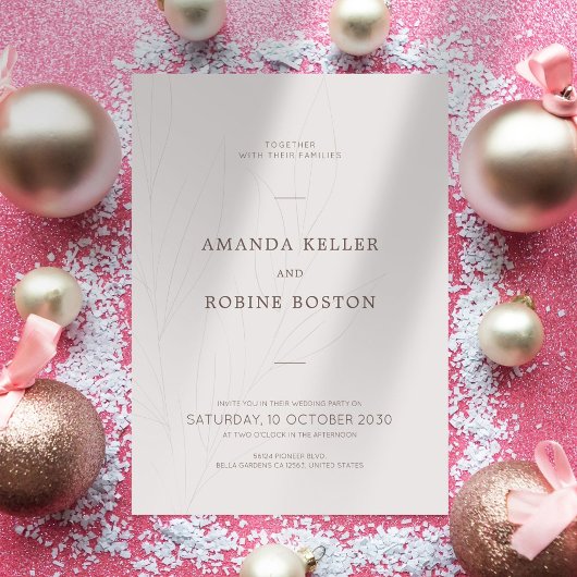 ミニマリストリーフ結婚式招待状 招待状