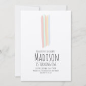 ミニマリストレインボーストロークファースト誕生日 素朴 招待状 (正面)