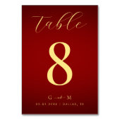 ミニマリストレッドと金ゴールドモノグラムエレガントな結婚式 テーブルナンバー (裏面)