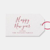 ミニマリストレッドハッピーニューイヤー家族の休日 ギフトタグ (正面(横))