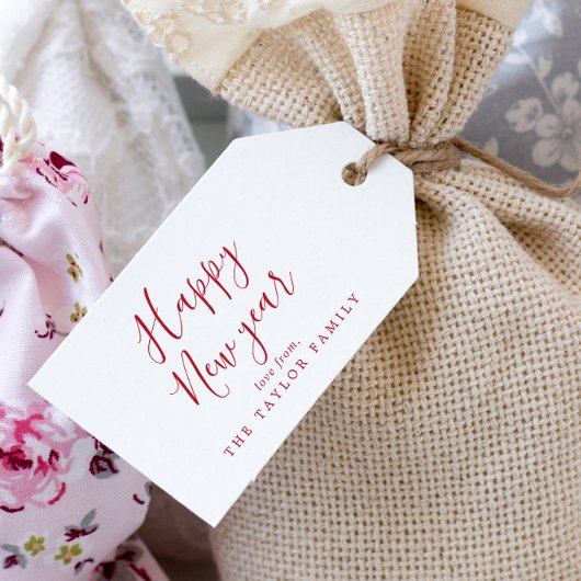 ミニマリストレッドハッピーニューイヤー家族の休日 ギフトタグ