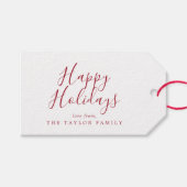 ミニマリストレッドハッピーホリデイズファミリーホリデー ギフトタグ (正面(横))