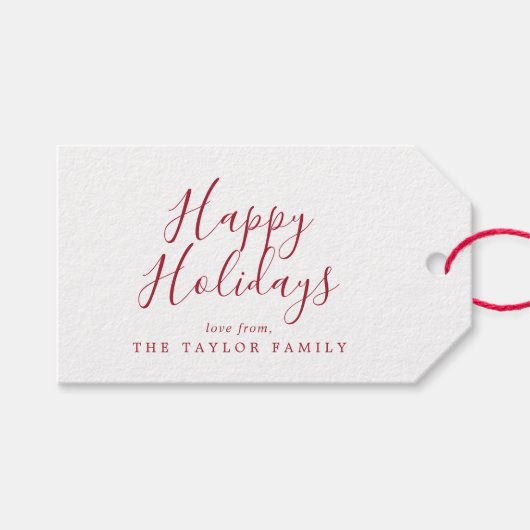 ミニマリストレッドハッピーホリデイズファミリーホリデー ギフトタグ (正面(横))