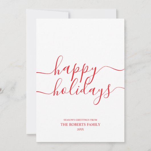 ミニマリストレッドハッピーホリデーズエレガントタイポグラフィ シーズンカード (正面)