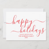 ミニマリストレッドハッピーホリデーズエレガントタイポグラフィ シーズンカード (正面)