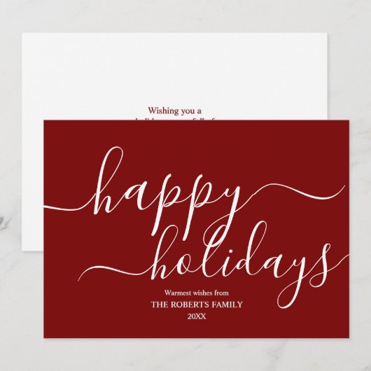 ミニマリストレッドハッピーホリデーズエレガントタイポグラフィ シーズンカード (正面/裏面)