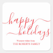 ミニマリストレッドハッピーホリデーズエレガントタイポグラフィ スクエアシール (正面)