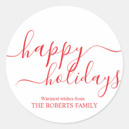 ミニマリストレッドハッピーホリデーズエレガントタイポグラフィ ラウンドシール