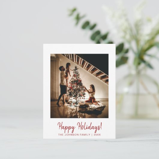 ミニマリストレッドハッピーホリデーズフォトポストカード ポストカード (スタンド正面)
