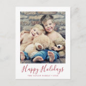 ミニマリストレッドハッピーホリデーズポートレート写真 シーズンポストカード (正面)