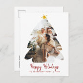 ミニマリストレッドフォトクリスマスツリーハッピーホリデーズ ポストカード (正面/裏面)