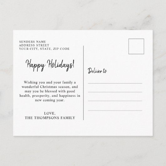 ミニマリストレッドフォトクリスマスツリーハッピーホリデーズ ポストカード (裏面)