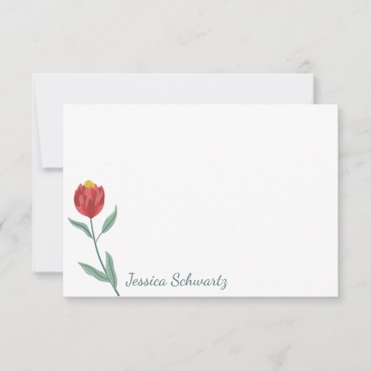 ミニマリストレッドプロテアフラワースケッチ パーソナライズされた ノートカード (正面)