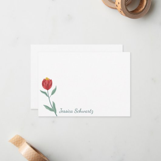 ミニマリストレッドプロテアフラワースケッチ パーソナライズされた ノートカード (正面/裏面インサイチュ)