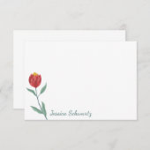 ミニマリストレッドプロテアフラワースケッチ パーソナライズされた ノートカード (正面/裏面)