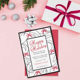 ミニマリストレッドホワイト抽象芸術ラインリボンホリデー シーズンカード