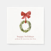 ミニマリストレッドボウクリスマスリース スタンダードカクテルナプキン (正面)