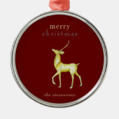 ミニマリストレッドメリークリスマス金ゴールドトナカイ メタルオーナメント (正面)