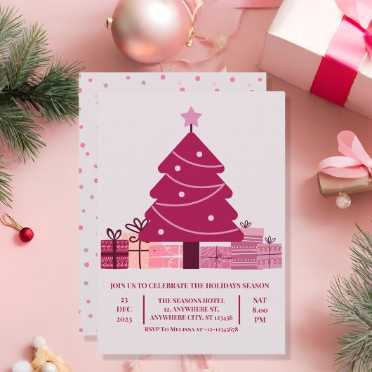 ミニマリストレッドメリーフェスティバルホリデーパーティー 招待状