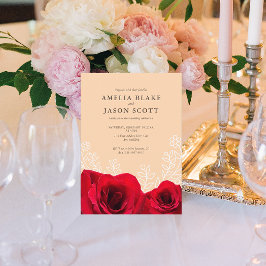 ミニマリストレッドローズオンクリームカラー招待状 招待状