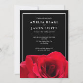 ミニマリストレッドローズオンブラック結婚式招待状 招待状 (正面)
