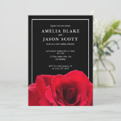 ミニマリストレッドローズオンブラック結婚式招待状 招待状 (スタンド正面)