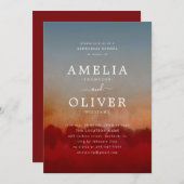 ミニマリストレッド&グレー抽象芸術リハーサルディナー 招待状 (正面/裏面)