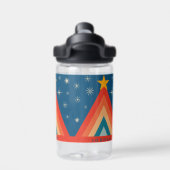 ミニマリストレッド&ブルーレトロGroovyクリスマスツリー ウォーターボトル (背面)