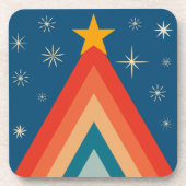 ミニマリストレッド&ブルーレトロGroovyクリスマスツリー コースター (正面)
