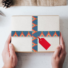 ミニマリストレッド&ブルーレトロGroovyクリスマスツリー サテンリボン