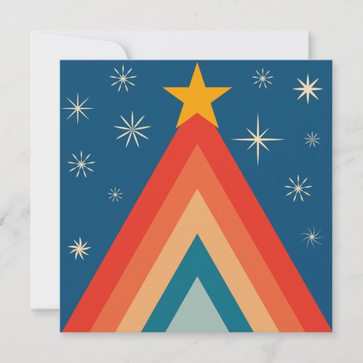 ミニマリストレッド&ブルーレトロGroovyクリスマスツリー シーズンカード (正面)