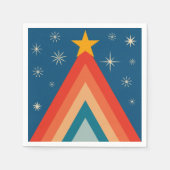 ミニマリストレッド&ブルーレトロGroovyクリスマスツリー スタンダードカクテルナプキン (正面)