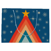 ミニマリストレッド&ブルーレトロGroovyクリスマスツリー ラージペーパーバッグ (裏面)